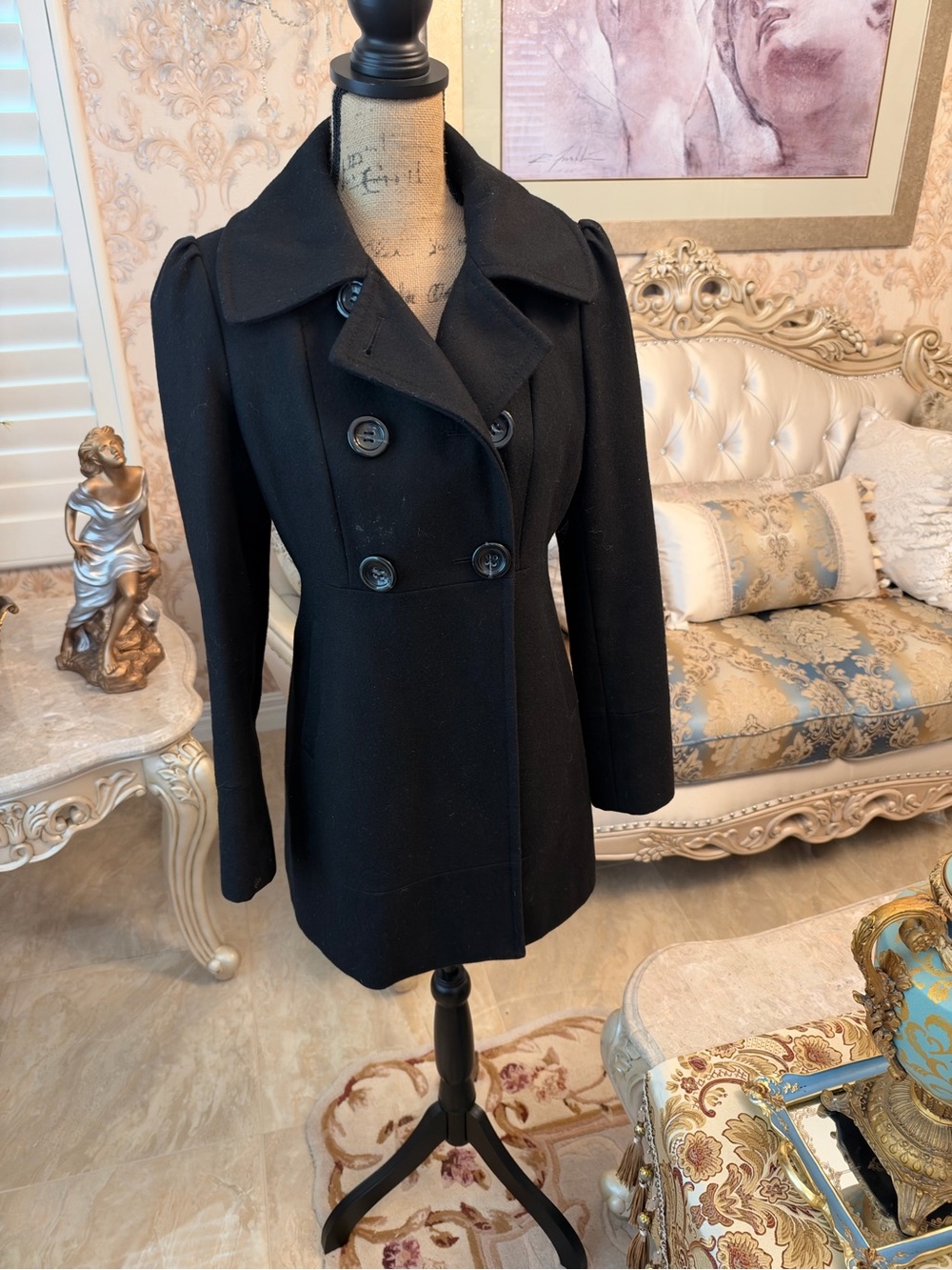 Guess Black Double-Breasted Women's Peacoat